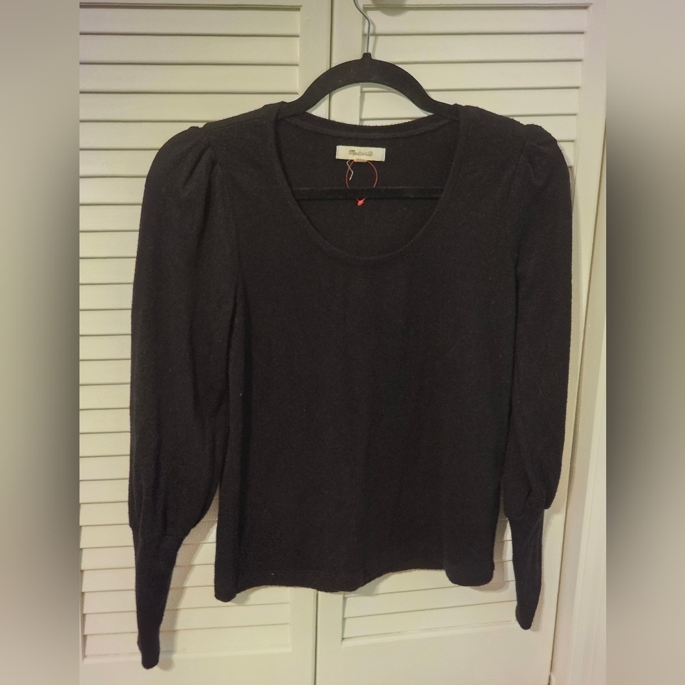 Madewell Puff-Sleeve Scoop-Neck Knit Top Black | Size XXSmall | NWOT